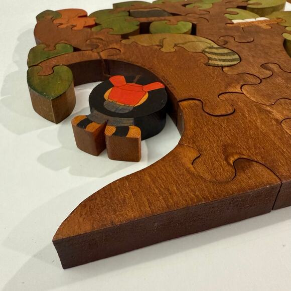 Vintage 1970s Wooden Puzzle Jenell Todd Woodland Animals Tire Swing Tree Painted - Picture 11 of 16